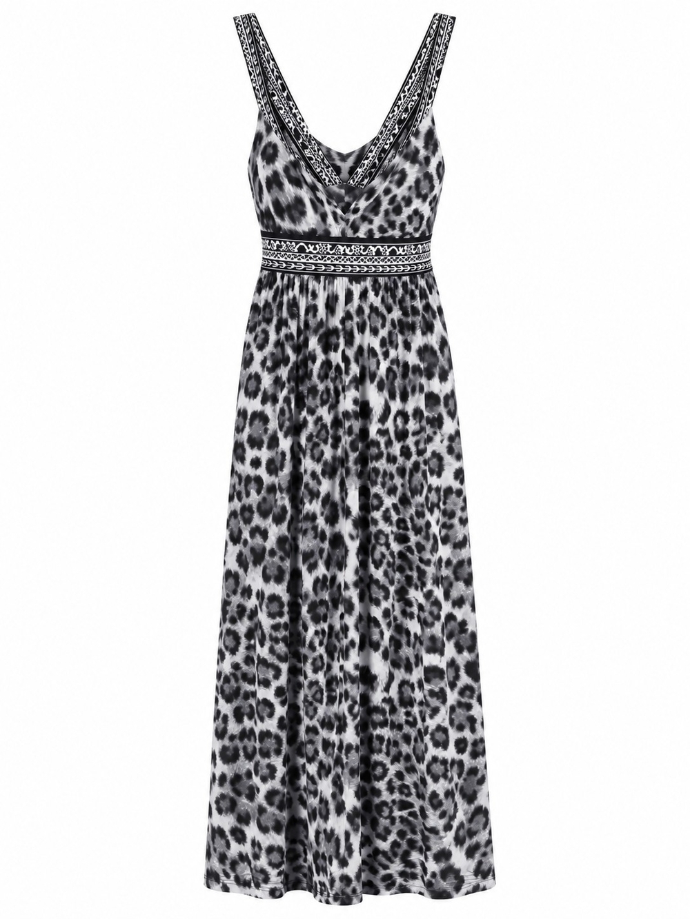 INC International Concepts Black and White Leopard-Print V-Neck Maxi Dress